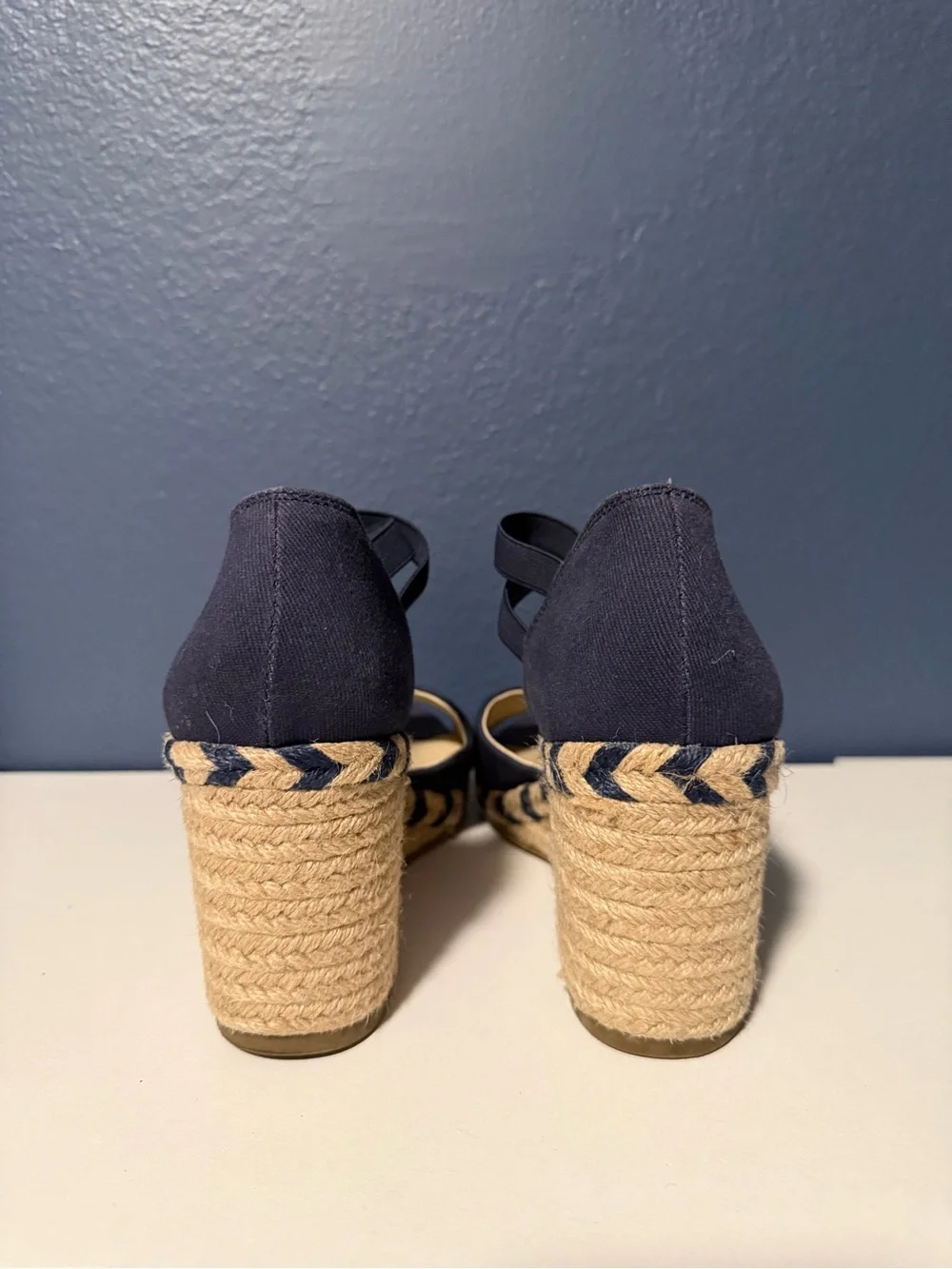 LifeStride Navy Blue Canvas Espadrille Wedge Sandals Cross Strap Size 8.5
